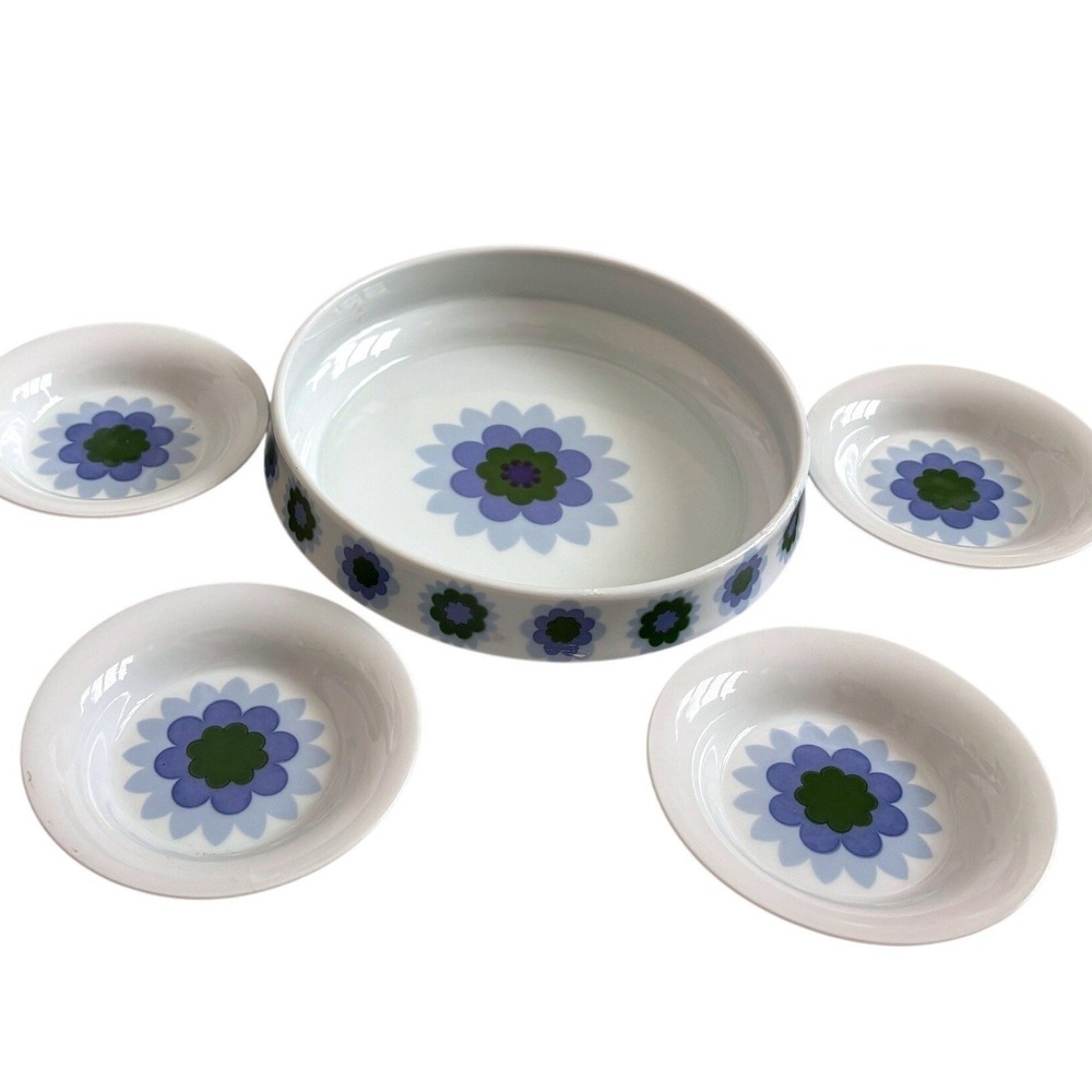 Tirschenreuth Germany 4754 Porcelain Serving Set Blue Green Floral 5 Piece MCM